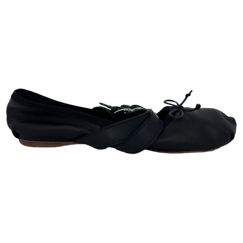 Miu Miu Buckle Accent Ballet Flats In Black Leather
